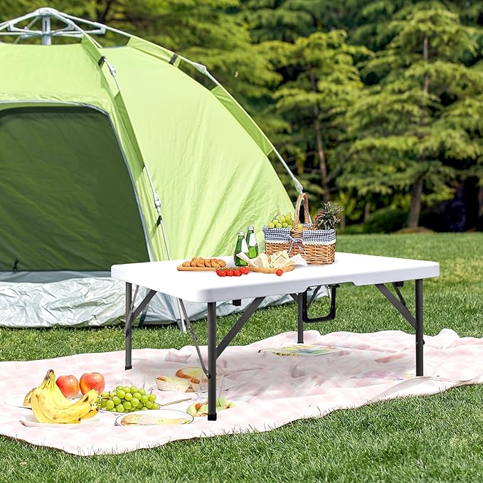 Byliable 34" Square Folding Card Table, Fold-in-Half Utility Dining Portable Table Heavy Duty HDPE White Plastic Foldable with Carrying Handle Indoor Outdoor for Picnic, Camping, Party