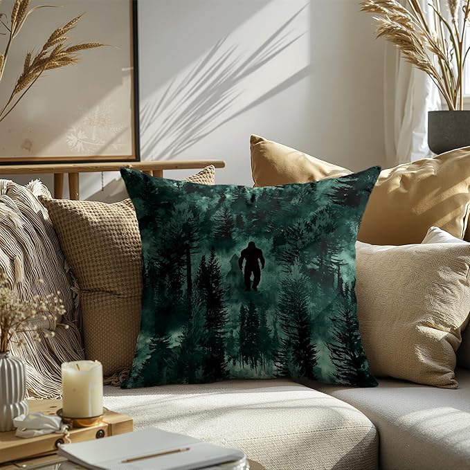 Funny Bigfoot Sasquatch Forest Throw Pillow Covers 18x18,Camper Decor Pillowcase,Big Foot Sasquatch Gifts,Camping Camper Bigfoot Gifts for Women（93）