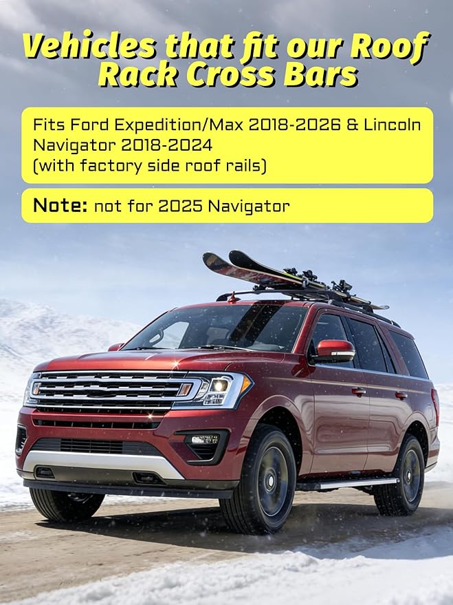 Lockable Roof Rack Cross Bars fit for Expedition/Max 2018-2026 & Navigator 2018-2024 (Side Roof Rails), Black Aluminum Roof Rails Rooftop Cargo Crossbars