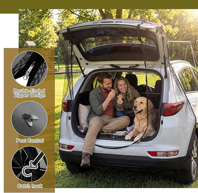Yahenda SUV Tailgate Mesh Screen for Camping, Car Tailgate Tent Shade, Breathable Bug Screen with Magnetic Design, UV Protection Privacy Cover, Car Camping Accessories(Large,Full Wrap,Black)
