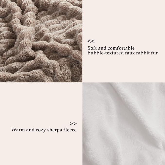 50x60 Inches Ultra-Soft Fuzzy Faux Fur Plush Throw Blanket - Thick, Warm Sherpa for Couch, Sofa, Bedroom, Camping - Decorative Blanket for Cozy Warmth, Bubble Brown