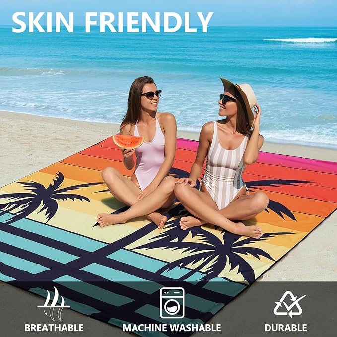 HIHOHO Beach Blanket Waterproof Sandproof Extra Large Beach Mat 79" X 83"/120"x108"for 1-8 Adults Quick Drying Durable Outdoor Picnic Mat for Beach Travel Camping Hiking
