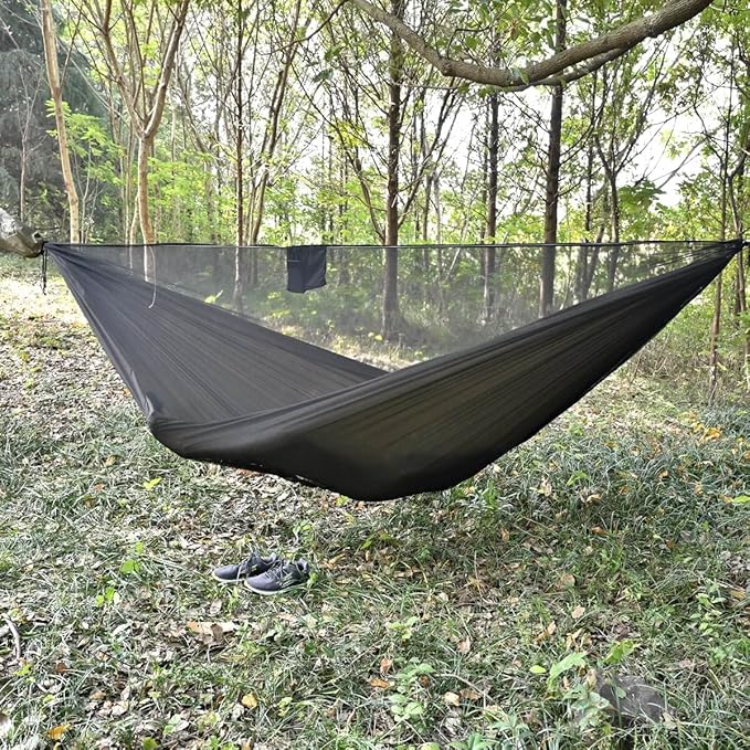 onewind 11ft Camping Hammock with Bugnet, Portable Double Hammock with Mosquito Net, Backpacking Hammock with Net Adjustable Ridgeline Tree Straps for Outdoor Hiking Backpacking, OD Green