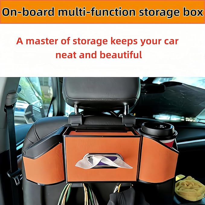 2026 Upgrade 4-in-1 Car Organizer Back Seat, Leather Multifunctional Car Organizer and Storage Box with Cup Holders for Hold Phone, Snacks, Drinks, Handbag, Keep Your Ride Clean & Organized (Grey)