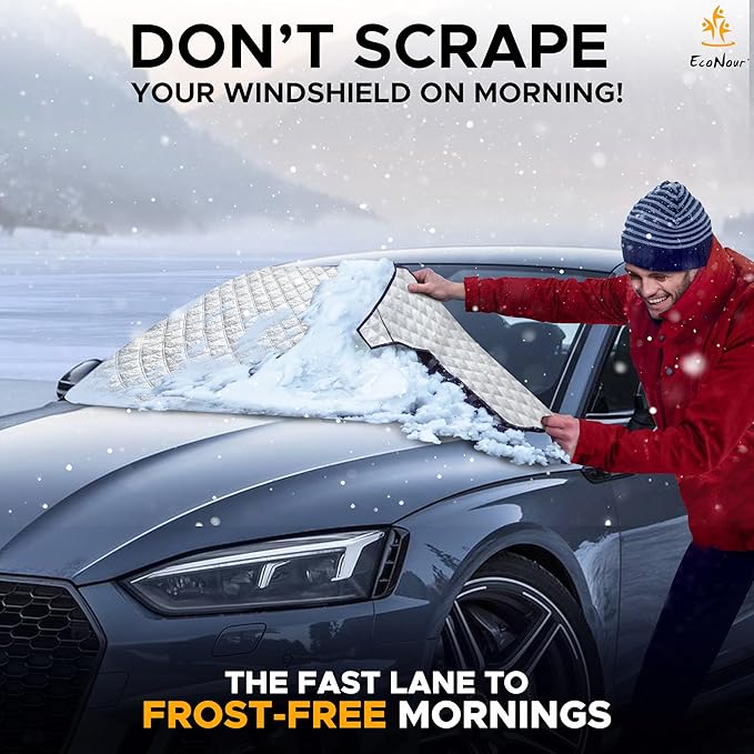 EcoNour Car Windshield Snow Cover - Ice Windshield Cover with 4 Layers Thickness, Snow Protection Cover, Easy to Use, [Universal Fit] for Cars,SUV,Sedan,Hatchback - Medium