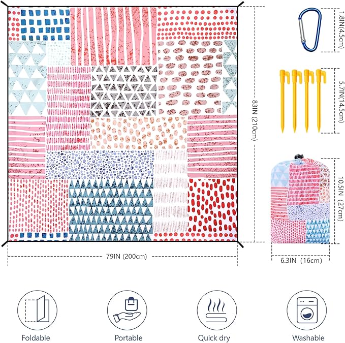 HIHOHO Beach Blanket Waterproof Sandproof Extra Large Beach Mat 79" X 83"/120"x108"for 1-8 Adults Quick Drying Durable Outdoor Picnic Mat for Beach Travel Camping Hiking