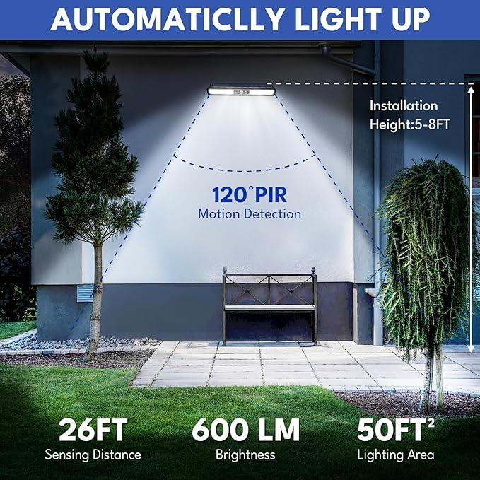 Clip On Solar Motion Lights Outdoor, 2 Pack 3 Modes Fence Lights Solar Powered, 36 LEDs 6500K Waterproof, Portable Security Light for Yard, Camping, Garage(Cold White)
