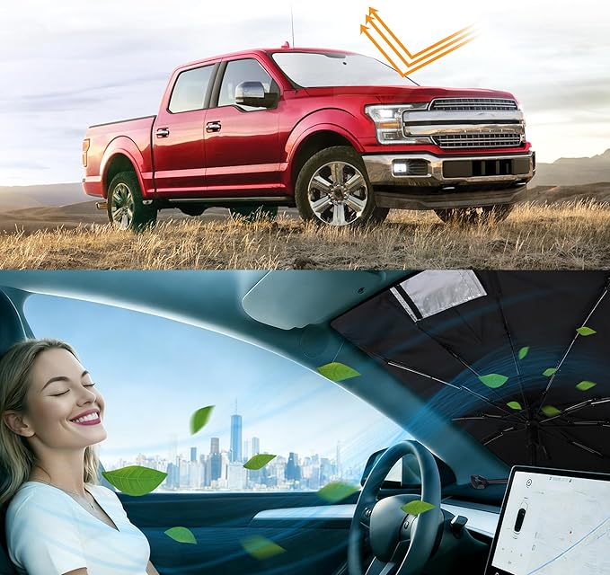 Windshield Sun Shade Custom Fit for 2015-2020 Fo-rd F150 Accessories Foldable Sunshade Sun Blocker Protect Car from Sun Rays & Heat Damage Keep Car Cooler