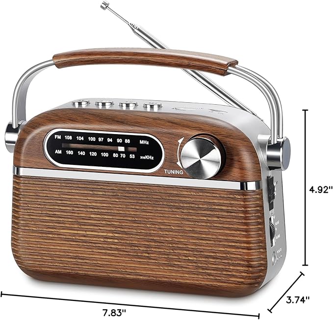 PRUNUS J-130 Retro Portable AM FM Radio AC Plug in Wall,Battery Operated/Rechargeable,Transistor Radios with Bluetooth,Vintage Wood Radio Support TF Card/USB Playing, for Dad and Mom