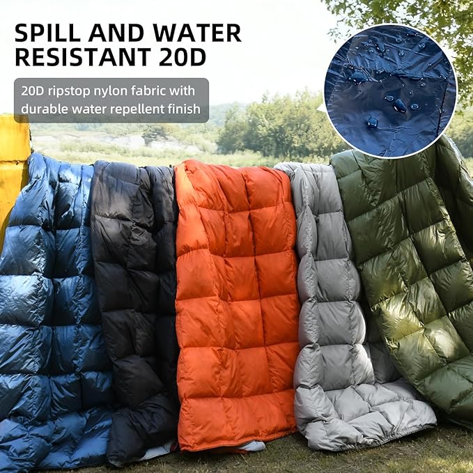 Down Camping Blanket - Lightweight, Packable, Warm & Puffy Outdoor Travel Quilt for Sleep, Hiking, Backpacking, Stadium, Festivals, Water-Resistant Sleeping Bag 55"x79"