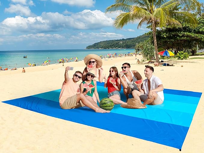 HIHOHO Beach Blanket Waterproof Sandproof Beach Mat for 1-8 Adults Quick Drying Durable Outdoor Picnic Mat for Beach Festival Travel Camping Hiking (BL-MIX5, 120"×108"(8 Person))