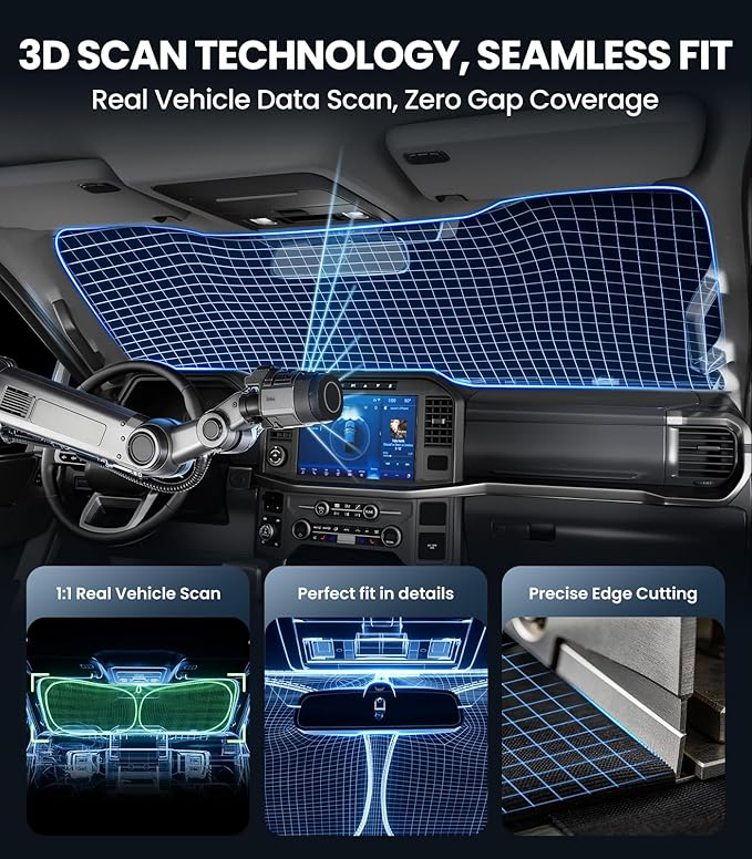Zanch Custom Windshield Sun Shade for Ford Explorer 2020-2026, 7-Layer UV & Heat Block, 3D Laser Scanned, Interior Protection, Keep Car Cooler, Foldable SUV Accessories