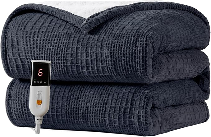 Texciting Heated Blanket Electric Blanket Throw 50''X60''-Heating Blanket with 9 Heat Settings-2-10 Hours Auto Off,ETL Certified,Machine Washable (Black)