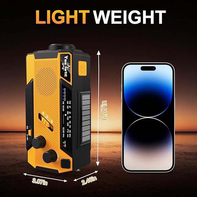 Hand Crank Emergency Radio 7400mWh (2000mAh) Solar Hand Crank Radio Built in 3 Charging Cables AM/FM/NOAA Weather Radio Battery Operated Hand Crank Charger for Emergency Supplies Survival Gear