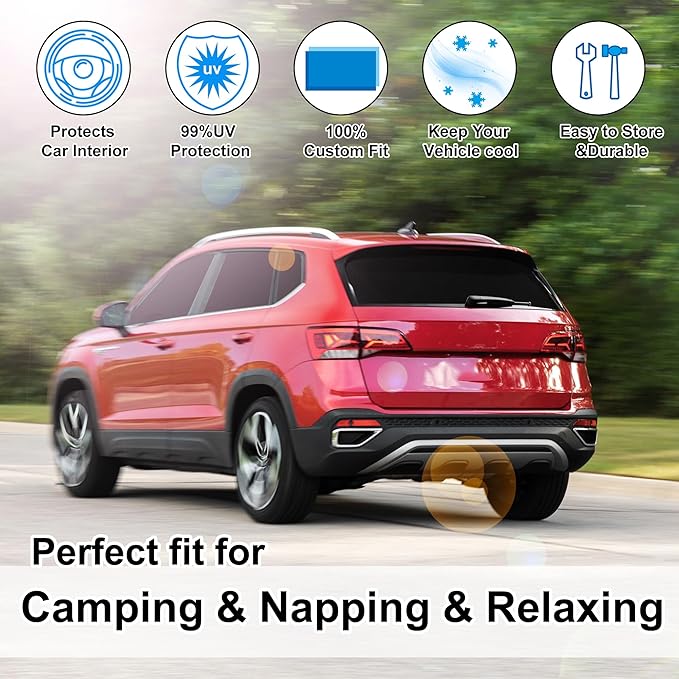 8PCS Windshield Sun Shade Custom Fit for 2022-2024 2025 Volkswagen VW Taos Accessories Foldable Sunshade Side Rear Window Shade Cover Full Set Privacy Protection Keeps Car Cool