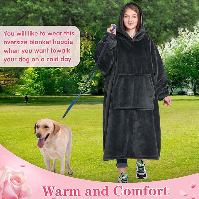 Waitu Wearable Blanket Sweatshirt Gifts for Women and Men, Sherpa Wearable Blanket Adult, Oversized Blanket Hoodie, Thick Sherpa Blanket, Warm Body Blanket Robe - Dark Gray