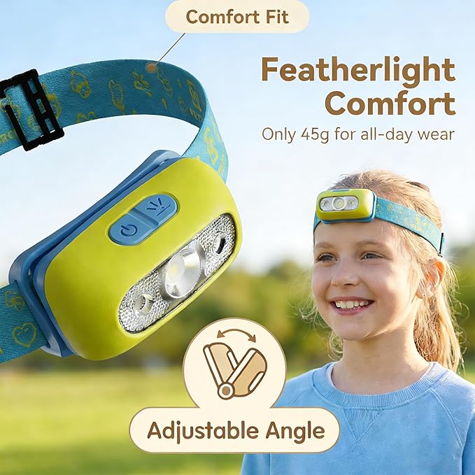 Motion Sensor Headlamp for Kids & Rechargeable Camping Lantern Set - Hands-Free Wave Control, 1200mAh USB-C Charging, 3 Light Modes, Safe for Camping, Emergency - Spring Camping Gear for Kids (Green)