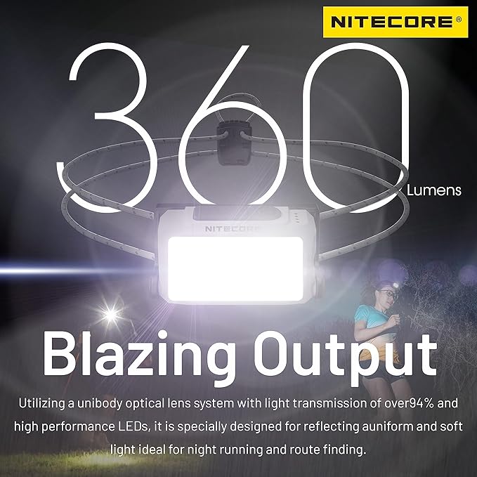Nitecore NU21 360 Lumen Ultra Lightweight Outdoor Headlamp Dual Beam USB-C Rechargeable Headlight Tag (Black)