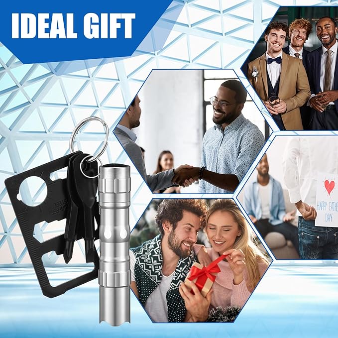 Glooglitter 48 Pcs Men Small Gifts Bulk Mini Screwdriver Flashlight Keychain Set Multitool Credit Card Survival Tool Employee Coworkers Fathers Gifts for Men Dad Husband, No Batteries Included
