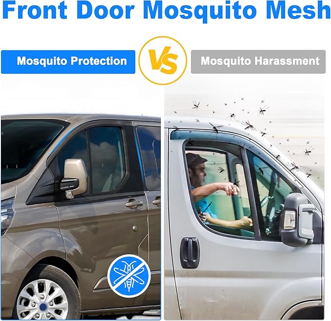 Magnetic Mosquito Screen for Front Door for Ford Transit Connect 2002-2025 47x31in Van Front Side Window Anti Mosquito Net Fine Nylon Mesh for Camping Fishing Field 1 Pair