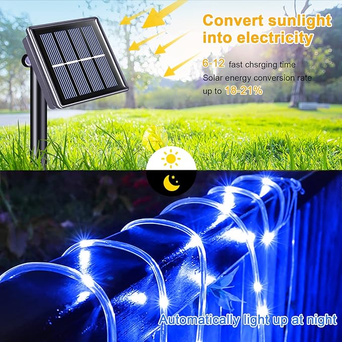JMEXSUSS 200 LED Pool Accessories Solar Rope Lights Outdoor, 72ft IP 65 Outdoor Waterproof Solar Pool Lights with 8 Modes, Blue Solar Christmas Lights for Trampoline Fence Yard Walkway Christmas