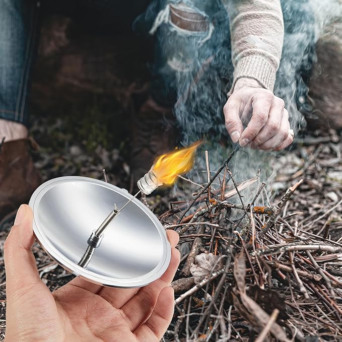 Maitys 2 Pcs Solar Fire Starter Solar Spark Lighter Camping Survival Tool Windproof Fire Starter Emergency Travel Kits Parabolic Mirror Ignition Cooker Outdoor Hiking Tool Home Yard