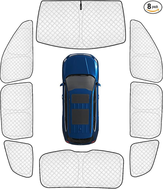 KMF 8pcs Thicken Sun Shades for KIA Telluride 2020-2025 2026 Accessories,Custom Fit Windshield Sunshade Full Car Window Covers for Side Rear, UV Block and Blackout Privacy for Camping Outdoor
