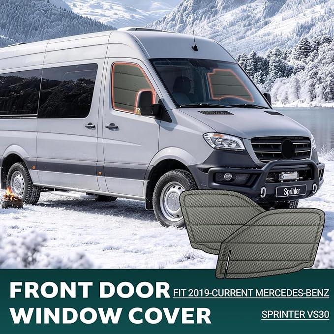 Extra-Thick Front Door Window Covers(Pair) for Mercedes-Benz Sprinter 2019-2026 VS30, Magnetic Insulated Blackout Sunshade, XPE Foam & Thinsulate Cotton, AllSeasonGuard Pro