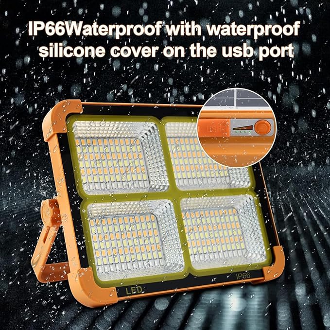 Portable LED Work Solar Light 100W 16500mAh 10000 LM with Stepless Brightness Job Site Battery Rechargeable LED Floor Light for Emergency Worklight for Hurricane