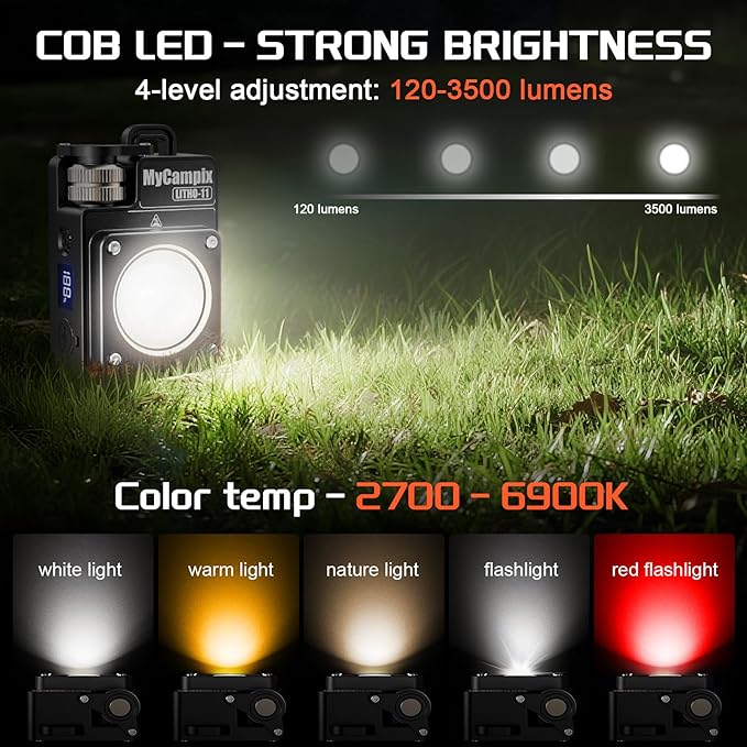 Portable Camping Light, 3500LM Adjustable LED Camping Lantern Rechargeable with 2.5-15H Runtime&Screen, Alloy Waterproof Flashlight for Power Outages, Emergency, Hurricane(Black)