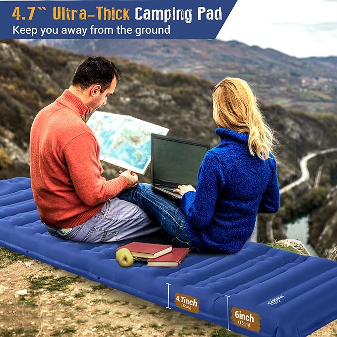 Elegear CumbreX Single Sleeping Pad for Camping, 4.7" Ultra-Thick Inflatable Camping Sleeping Pad with Built-in Foot Pump & Quick Inflation, Portable Camping Sleeping Mat for Backpacking Hiking Tent