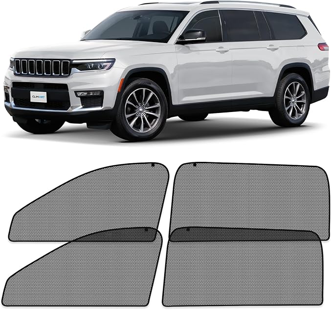 CLIM ART Magnetic Car Window Shades for Jeep Grand Cherokee L 2021-2026– Custom-Fit Sun Blocker Curtains, Side Window Covers, Essential Car Accessories for Camping, Baby,and Privacy Protection- MS0227