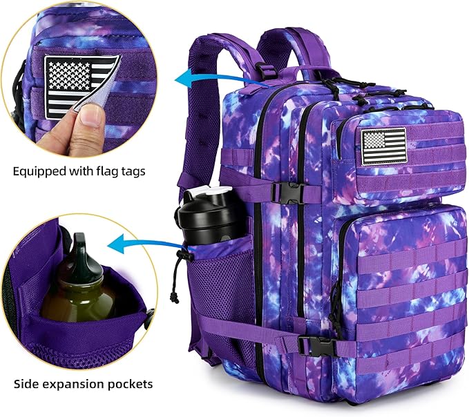 Lovelinks21 45L Tactical Assault Backpack 3 day assault pack with Molle Waterproof backpack Rucksack for Tactical Backpacks (Purple Camo)