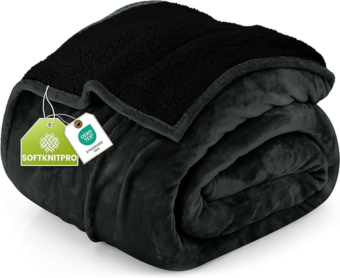 Utopia Bedding Sherpa Blanket Twin Size (Black, 60x80 Inches) - Soft Lightweight Plush Fleece Reversible Winter Blanket for Bed, Sofa, Couch, Camping and Travel