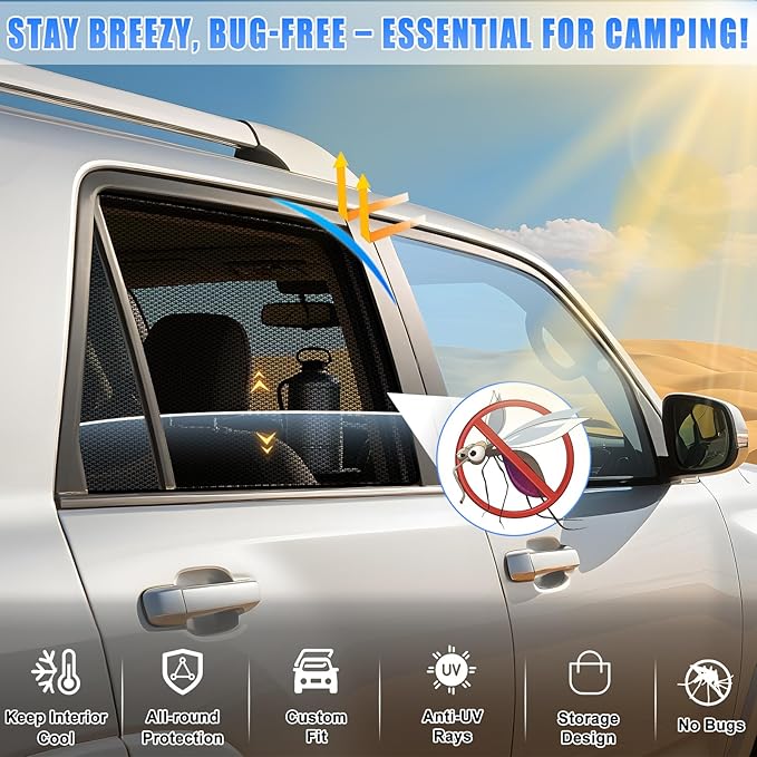ZATOOTO Car Window Shades Toyota 4Runner 2017-2024 for Rear Window | Sun Shade for Baby & Pets | Blocks 99% UV Rays & Heat | Breathable Mesh for Privacy & Bug Protection | Camping & Travel