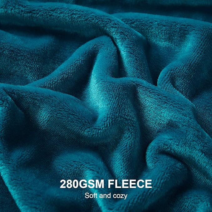 Hansleep Fleece Queen Blanket for Bed Fleece Teal, Queen Size Super Soft Flannel Fuzzy Plush Cozy Blanket for All Seasons, Teal, Queen 90x90 Inches