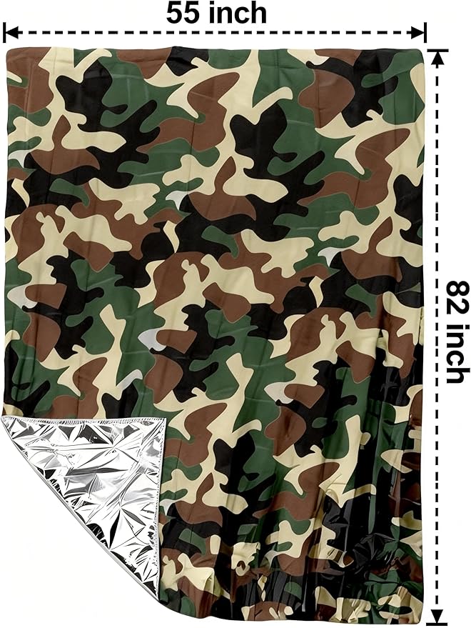 4-Pack Emergency Survival Kit,Camo Emergency Blankets（2） + Orange Emergency Ponchos（2）, Waterproof & Thermal Insulated PE & Mylar Gear for Camping, Hiking, Disaster Preparedness