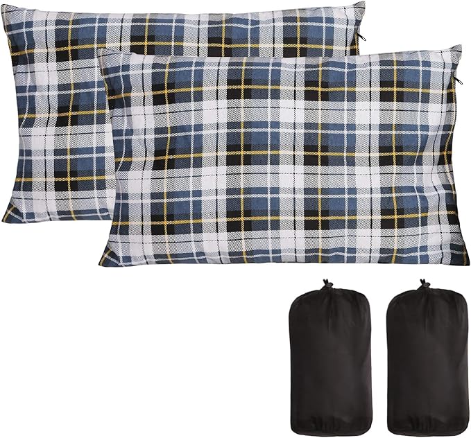 REDCAMP Small Camping Pillow Lightweight and Compressible, Soft Flannel Travel Pillow with Removable Pillow Cover, 2 Pack