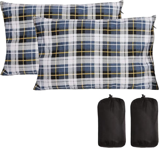 REDCAMP Small Camping Pillow Lightweight and Compressible, Soft Flannel Travel Pillow with Removable Pillow Cover, 2 Pack