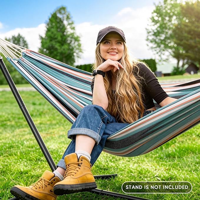 SUNCREAT Hammocks Outdoor Camping Double Hammock, 2 Person Patio Hammock, Green & Red