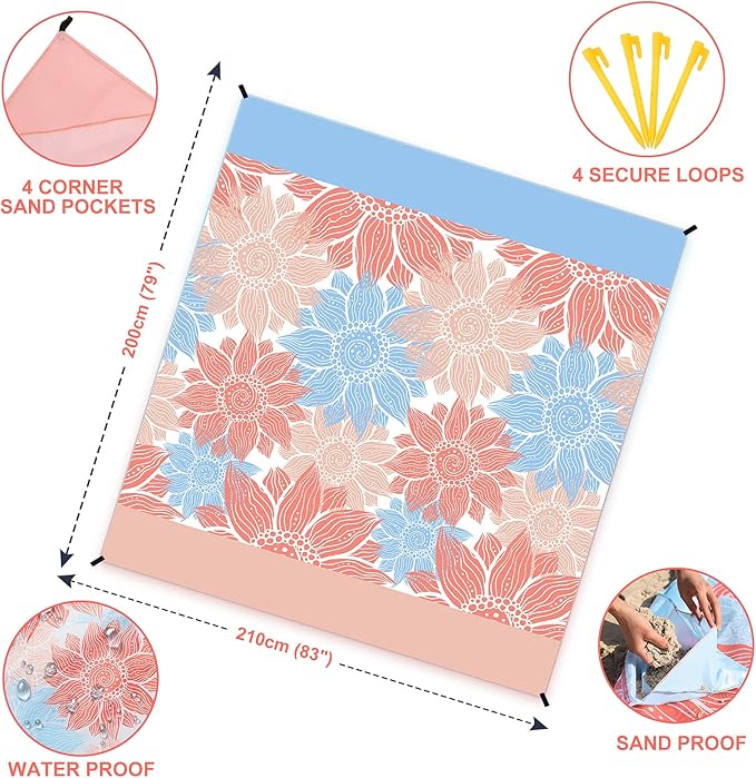 HIHOHO Beach Blanket Waterproof Sandproof Extra Large Beach Mat 79" X 83"/120"x108"for 1-8 Adults Quick Drying Durable Outdoor Picnic Mat for Beach Travel Camping Hiking