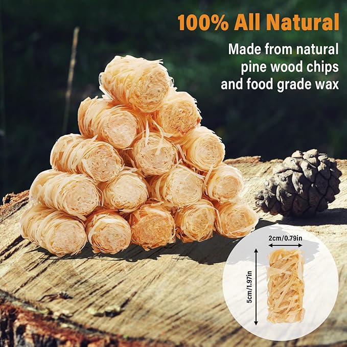 HGD Natural Fire Starters (64 Pcs) - Waterproof & Odorless Charcoal Starters for Fireplace, Campfire, BBQ, Grill, Fire Pit, Wood & Pellet Stove, Chimney, Pizza Oven & Smoker - Indoor & Outdoor Use