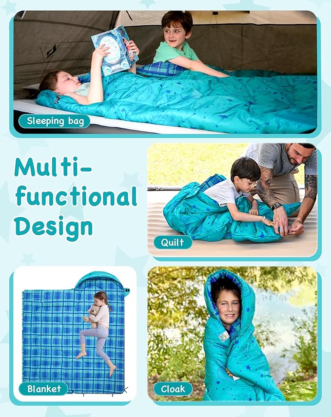 KingCamp 45°F Kids Sleeping Bag, Lightweight Waterproof & Compact Flannel Sleeping Bags Cold Weather & Warm Youth Essentials Gear Accessories for Camping, Fits 10-12 Children up to 4'7"-5'5" Tall