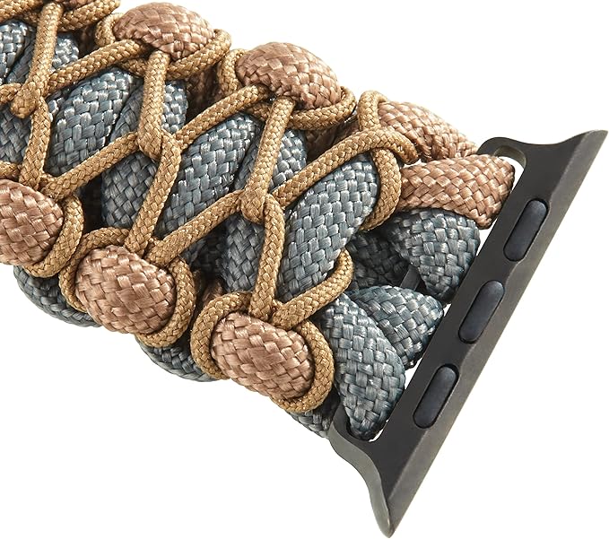 Savior Survival Gear Paracord Watch Band,Compatible with Apple Watch Band 49mm 46mm 45mm 44mm 42mm,iWatch Band Series Ultra 10 9 8 7 6 5 4 3 2 1 SE – Adjustable strap for men (Brown Gray-Khaki, Large)