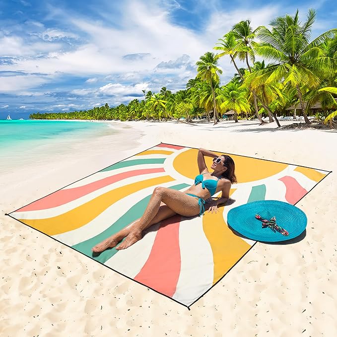 HIHOHO Beach Blanket Waterproof Sandproof Extra Large Beach Mat 79" X 83"/120"x108"for 1-8 Adults Quick Drying Durable Outdoor Picnic Mat for Beach Travel Camping Hiking