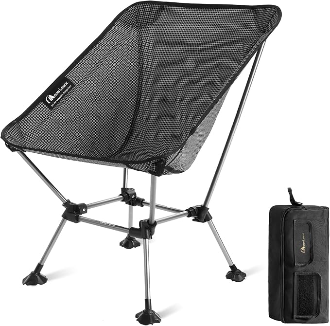 MOON LENCE Camping Chair Plus, Upgraded Comfort & Size, Still Compact and Lightweight, Folding Portable Chair for Backpacking & Hiking, 400Lbs Capacity, Gen 3 Plus (Onyx)