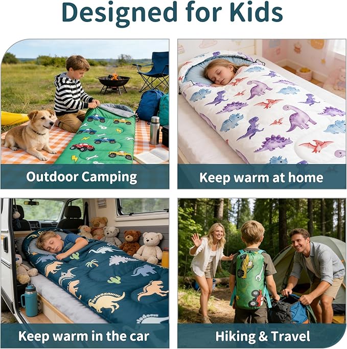 Kids Sleeping Bags - Camping Sleeping Bags with Carry Bag - Compact Sleeping Bag for Hiking, Backpacking 3 Season Warm & Cool Weather, Lightweight Waterproof Outdoor Travel for Boys Girls