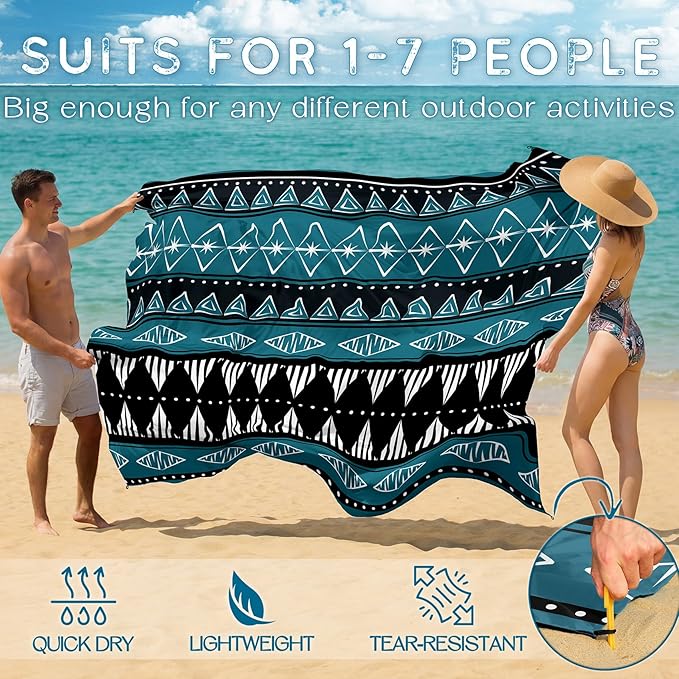 BYDOLL Beach Blanket Waterproof Sandproof Large Sand Free, 78''X110'' Oversized Sandless Lightweight Blanket Picnic Mat for Beach Travel Camping Hiking with Stakes