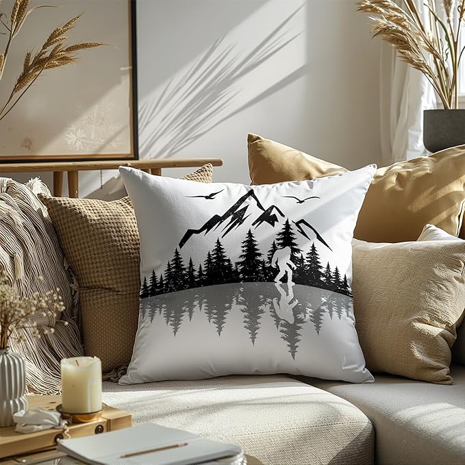 Funny Bigfoot Sasquatch Forest Throw Pillow Covers 18x18,Camper Decor Pillowcase,Big Foot Sasquatch Gifts,Camping Camper Bigfoot Gifts for Women（95）