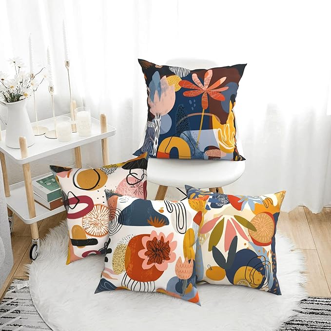 Abstract Art Throw Pillow Covers 18 X 18 Inch Set of 4 Decorative Cushion Cover Home Decor for Sofa Chair Couch Bedroom Living Room